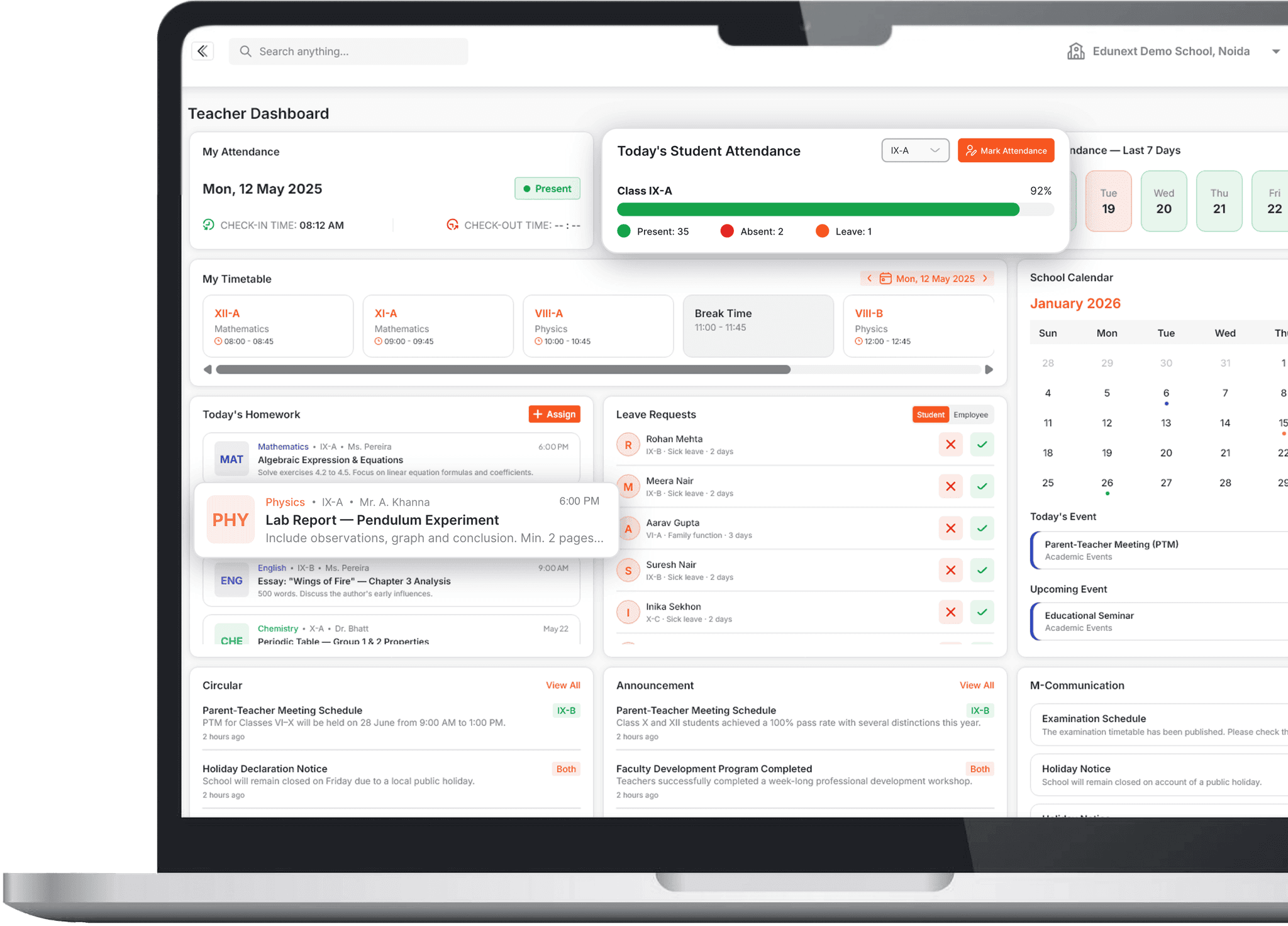 myMschool Teacher Dashboard
